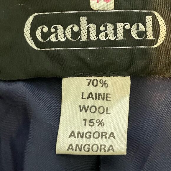 Vintage Cacharel Cashmere Wool Mix Pea Coat Navy Blue 40 / M - Picture 5 of 9